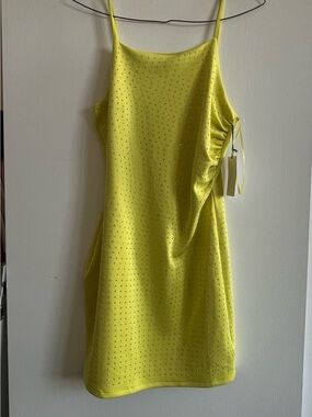 iris Neon Yellow Crystal-Studded Mini Slip Dress
